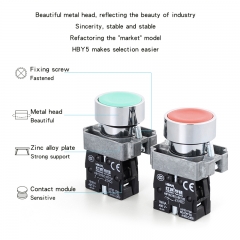 HBAN Electric XB2-BA Series 22mm Metal Push Button Switch - Spring Return, Various Colors, 1NO/1NC Contacts