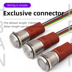 Interruptor de botão led de 22mm rgb tri color com conector