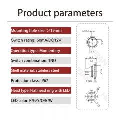 micro travel pushbutton reset metal ring led 12v ip67 19mm switch