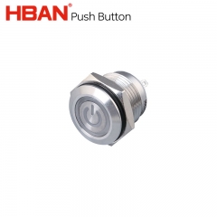 Interrupteurs d'éclairage 16mm anneau 1no et symbole d'alimentation led bouton poussoir momentané