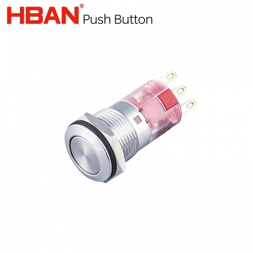 Bouton poussoir momentané de démarrage de contrôle 16mm ip67 spdt ss 5a 220v commutateurs tête plate HBAN