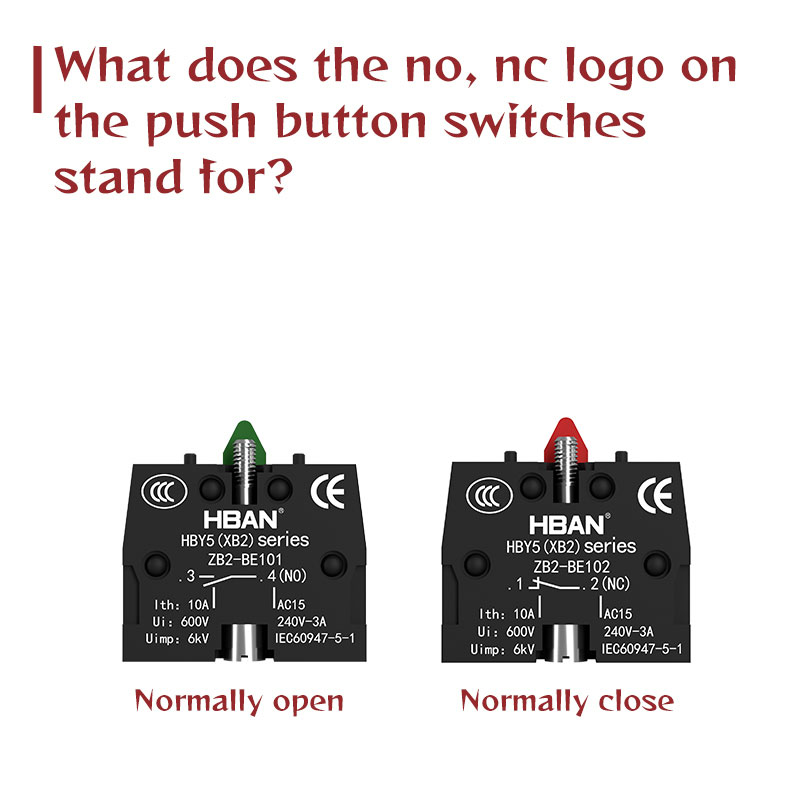 What does the no, nc logo on the push button switches stand for?