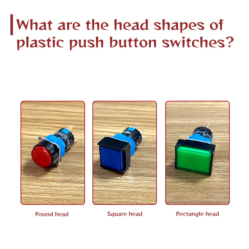 Qual é o formato da cabeça dos botões de pressão de plástico?