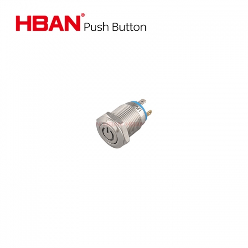 China manufacturer 12v momentary push button switch 12mm metal power symbol stainless steel