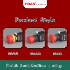 HBAN quick installation e stop push button switch 22MM 20A emergency ip65 normally close