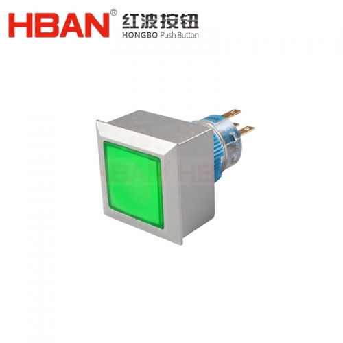 HBAN pulsador interruptor momentáneo 22mm color verde led ip65 cabeza cuadrada carcasa blanca