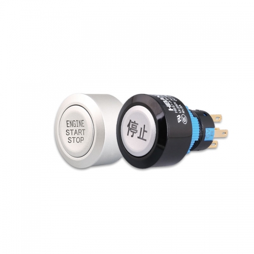 HBAN push button on off switch 120v plastic white shell 22mm ip65 round head custom laser