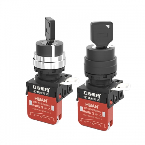 HB-K20A-Y/21 HB-K20B-Y/31/C Hong bo ip65 on off key switch maintained push button metal plastic rotary control machine