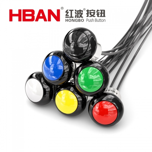 boutons-poussoirs en plastique 12 mm ip68 3A 250V à tête bombée à bouton-poussoir momentané avec fils pour l’équipement robot à poignée