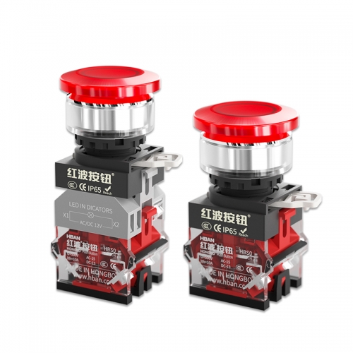 HBS0-KS-MD 12v push button switch 30mm Chrome plated brass mushroom head with led