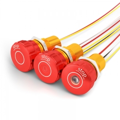 Botão de parada de emergência HBS1-AGQ22F-(D)TSC/Y/T2/R ip67 22mm 12v iluminado em vermelho com chaves de controle de segurança de elevador robótico com fios