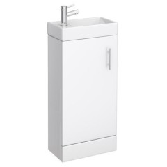 Small Floor Standing Vanity Basin Unit - Gloss White W400 x D222mm