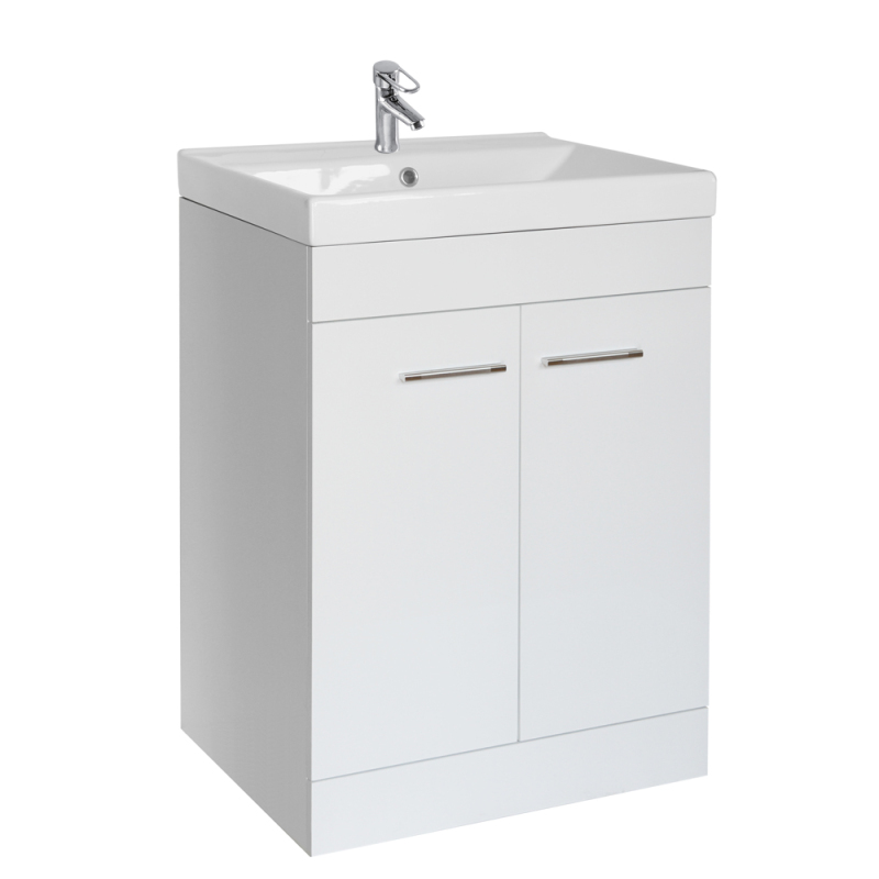 White 610mm Floor Mounted Bathroom Furniture with Ceramic Basin