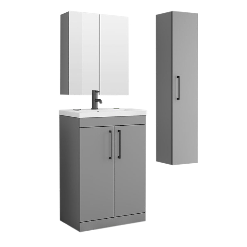 Grey 610mm Floorstanding Bathroom Cabinet with Ceramic Basin