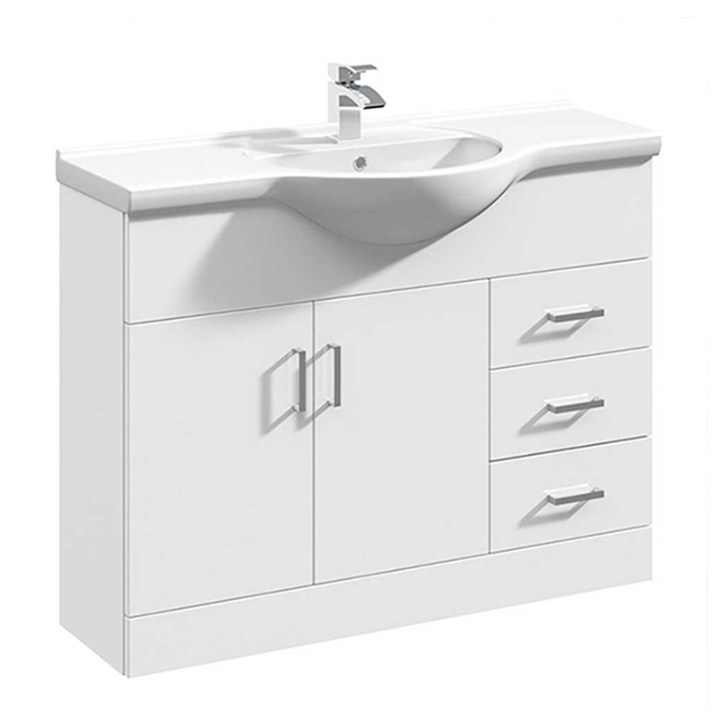 105cm White Floor Standing Bathroom Cabinet with Ceramic Basin