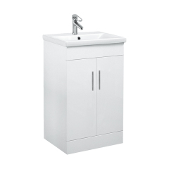 Grey 610mm Floorstanding Bathroom Cabinet with Ceramic Basin