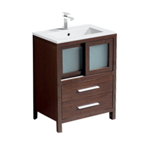 Kingstar Walnut Floor Mounted Vanity Unit and Ceramic Basin 610mm