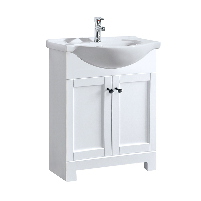 White 600mm Floor Mounted Bathroom Cabinet with Ceramic Sink