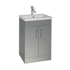 Grey 610mm Floorstanding Bathroom Cabinet with Ceramic Basin