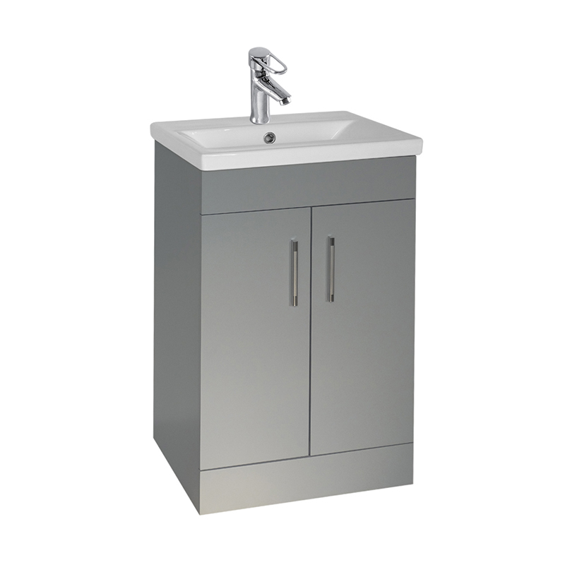 Grey 610mm Floorstanding Bathroom Cabinet with Ceramic Basin