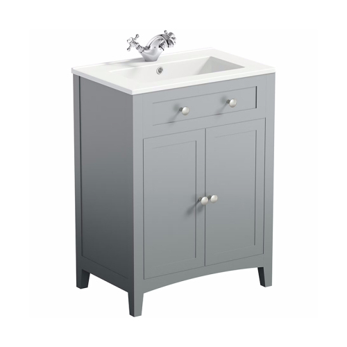 Grey 610mm Floorstanding Vanity Unit and Ceramic Basin