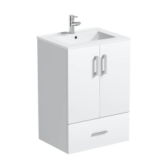 White 610mm Floor Mounted Bathroom Furniture with Ceramic Basin
