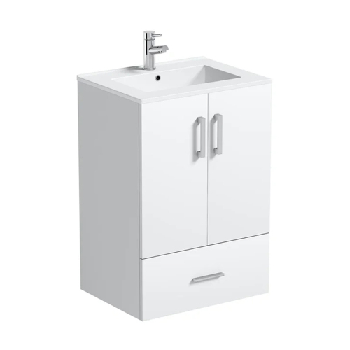 White 610mm Floor Mounted Bathroom Furniture with Ceramic Basin