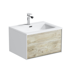 Light Wood and White 510mm Wall Mounted Bathroom Vanity with Ceramic Basin