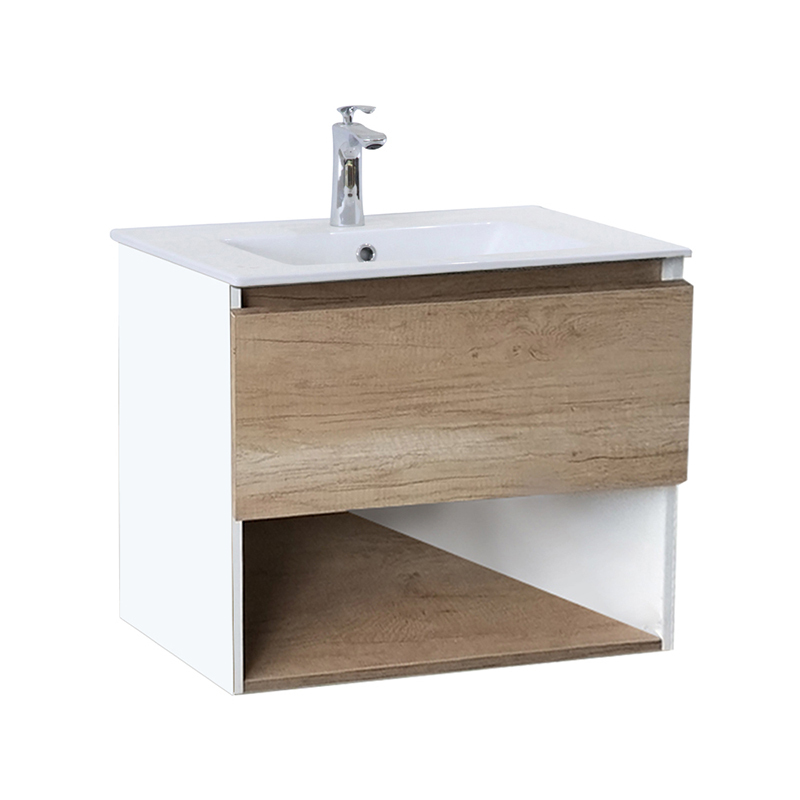 Hot Sale White and Wood 61cm Floating Bathroom Cabient with Ceramic Basin