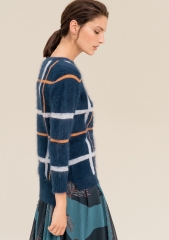 Women knitwear regular fit made in mixed wool fabric with square pattern