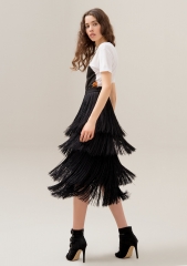 Women midi skirt regular fit with fringes