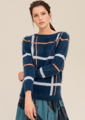 Women knitwear regular fit made in mixed wool fabric with square pattern