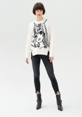 Women's crew neck hand jacquard sweater