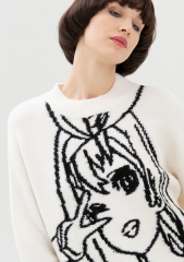 Women's crew neck hand jacquard sweater