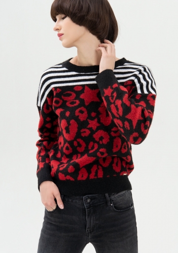 Women's jacquard pattern wool-blend sweater
