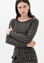 Women 3D Knit Chanel Style Fabric Slim Sweater Dress