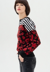 Women's jacquard pattern wool-blend sweater