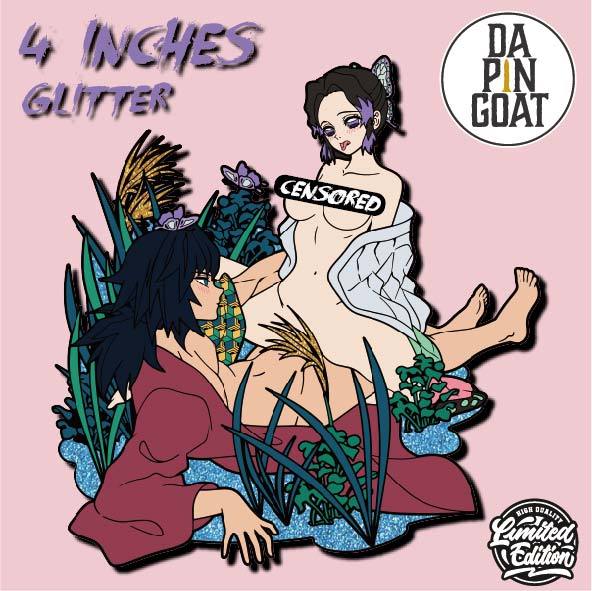 Pre-order Demon Slayer Glitter Pin Kochou Shinobu & Tomioka Giyuu Nude Kinky Lewd Ecchi Collectible Limited Edition