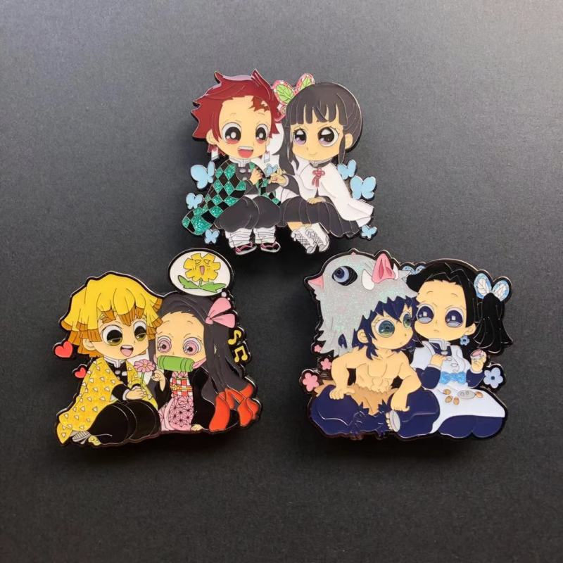 Demon Slayer Cute Glitter Pin Set Limited Edition Number Engraved / 2.4 Inches High