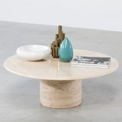 Round Beige Travertine Top Coffee Table