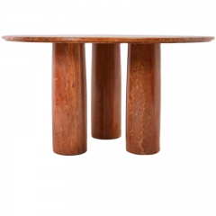 Round Red Travertine Stone Top Dining Table with 3 High Legs