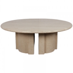 White Beige Travetine Round Stone Coffee Table