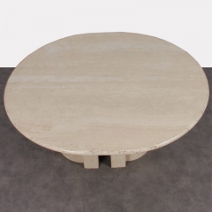 White Beige Travetine Round Stone Coffee Table