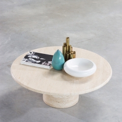 Round Beige Travertine Top Coffee Table