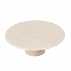 Round Beige Travertine Top Coffee Table