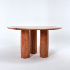 Round Red Travertine Stone Top Dining Table with 3 High Legs