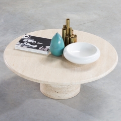 Round Beige Travertine Top Coffee Table