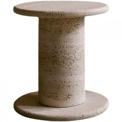 Travertine Pedestal End Side Table