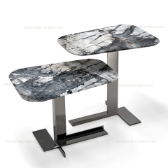 Italian modern simply natural marble side table with stainless steel base