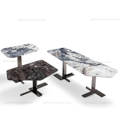 Italian modern simply natural marble side table with stainless steel base